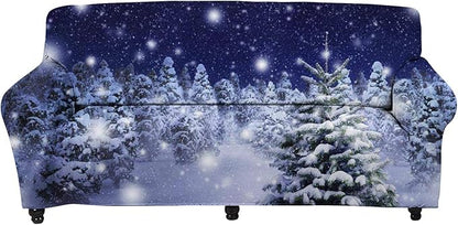 FKELYI Winter Holiday Xmas Tree Snowflake Design Sofa Cover Couch Cover,Christmas Theme Couch Cushion Covers Stretch Sofa Slipcovers Furniture Protector Home Decoration-XL