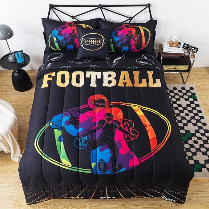 ADASMILE A & S Football Comforter Set Twin for Boys Kids American Football Bedding Set Sports Football Player Comforter with Football Sheets Twin Bed in A Bag Rugby Comforter Sets for Kids Home Decor