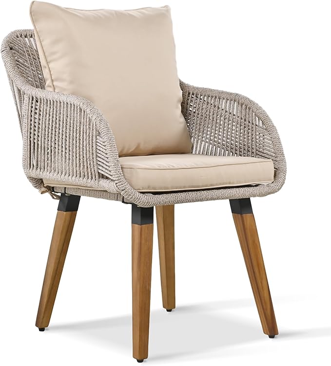 5-Pieces Outdoor Furniture Bistro Set with Wicker Cool Bar Table, Rope Weaving Patio Chairs and Ottomans for Porch Backyard Balcony Poolside, Onesize, Brown