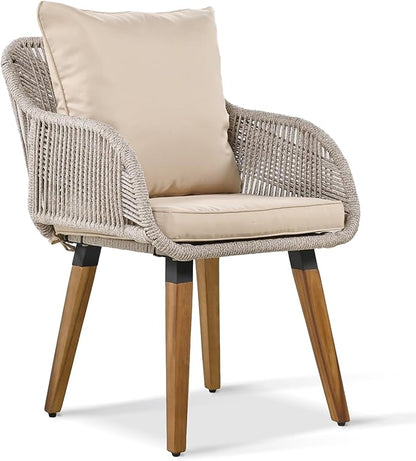 5-Pieces Outdoor Furniture Bistro Set with Wicker Cool Bar Table, Rope Weaving Patio Chairs and Ottomans for Porch Backyard Balcony Poolside, Onesize, Brown