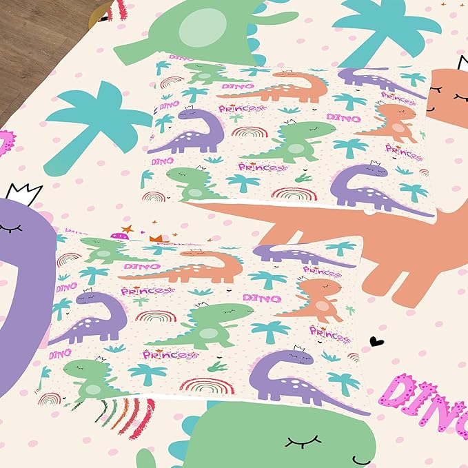 NINENINE Dinosaur Bedding Sets for Girls,Full Size Comforter Sets for Girls,Cute Dinosaur Comforter Sets,Cartoon Comforter Sets for Girls,Girls Bedding Sets with 1 Comforter 2Pillowcases