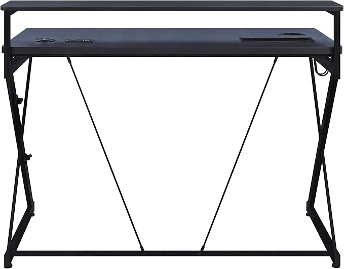 OSP Home Furnishings Emulator Battlestation Gaming Desk with RGB LED Lights, Black