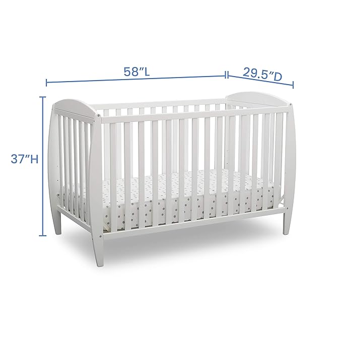 Delta Children Taylor 4-in-1 Convertible Baby Crib, Easy to Assemble, Sustainable New Zealand Wood, JPMA Certified, White