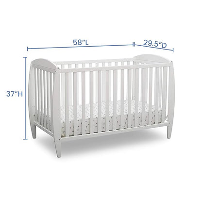 Delta Children Taylor 4-in-1 Convertible Baby Crib, Easy to Assemble, Sustainable New Zealand Wood, JPMA Certified, White