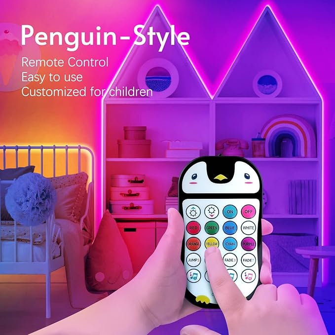 TJOY 100ft Kids Bluetooth LED Strip Lighting, Color Changing Lights for Bedroom, Music Sync RGB Tape Lighting with Child Remote, LED Lights for Room Decor Aesthetic Indoor(50ftx2)