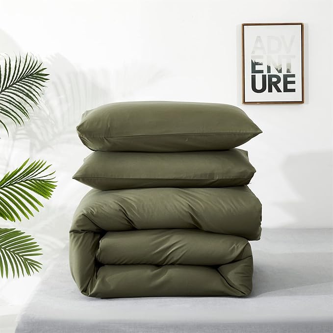 Olive Green Comforter Set Cal King Size Solid Green Comforter 3 Pieces Soft Dark Green California King Comforter Bedding Set Women Pure Olive Green Cal King Bed Comforter Set for All Season