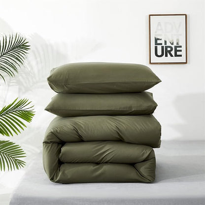 Olive Green Comforter Set Cal King Size Solid Green Comforter 3 Pieces Soft Dark Green California King Comforter Bedding Set Women Pure Olive Green Cal King Bed Comforter Set for All Season