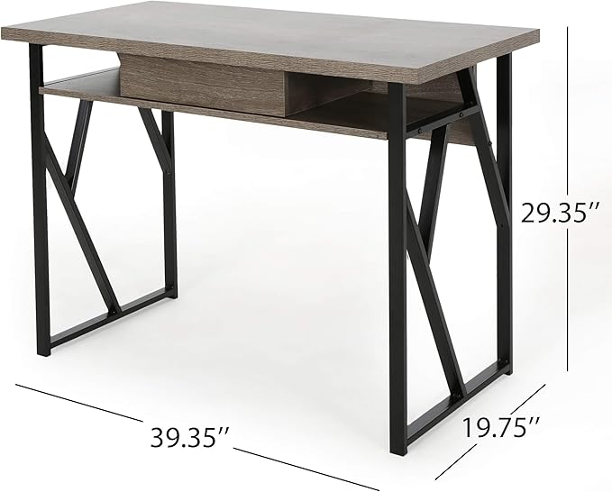 Christopher Knight Home Janet Modern Faux Wood Writing Desk, Dark Gray, Black