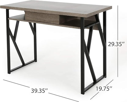 Christopher Knight Home Janet Modern Faux Wood Writing Desk, Dark Gray, Black