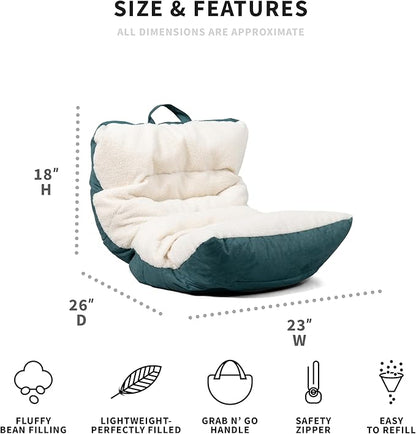 Big Joe Roma Kid's Bean Bag Chair, Oat Sherpa and Sage, Vegan Suede, 2 feet