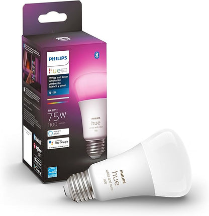 Philips Hue Smart Plug, White - 1 Pack - Turns Any Light Into a Smart Light - Control with Hue App & Smart 75W A19 LED Bulb - White and Color Ambiance Color-Changing Light - 1 Pack