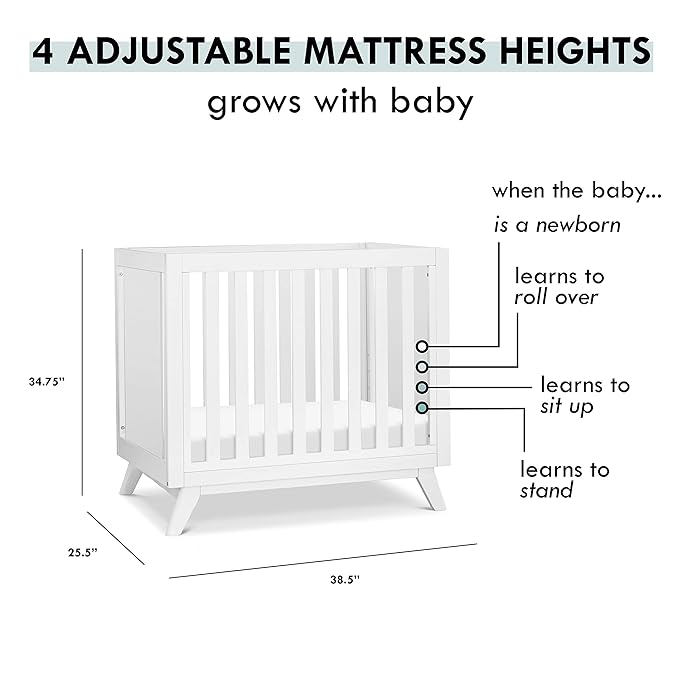 DaVinci Otto 3-in-1 Convertible Mini Crib with 4" Mattress in White, Greenguard Gold Certified