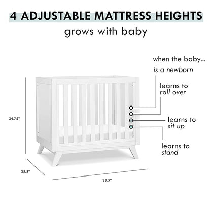 DaVinci Otto 3-in-1 Convertible Mini Crib with 4" Mattress in White, Greenguard Gold Certified