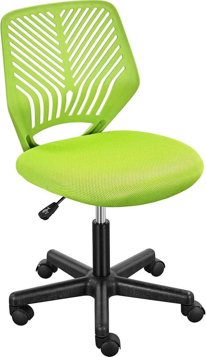 Yaheetech Kids Cute Desk Chair Small Computer Desk Chair for Teens Low-Back Armless Study Chair Swivel Task Chair Bedroom School Chair with Lumbar Support, Green