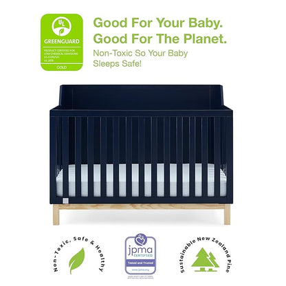 Delta Children babyGap Oxford 6-in-1 Convertible Crib + Brannan Bear Bookcase with Bins + Brannan Bear Wall Shelf with 4 Hooks, Navy/Natural (Bundle)