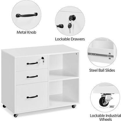 Yaheetech File Cabinet Mobile Letter Size File Organization Unit Mobile Lateral Filing Cabinet Printer Stand for Home and Office,White