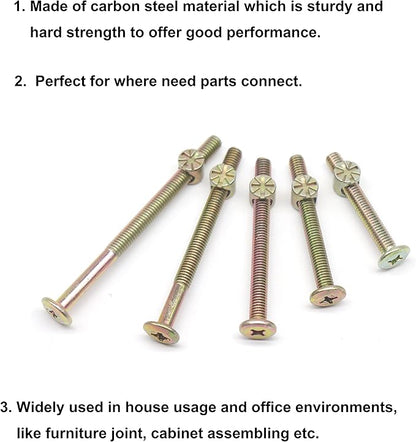 25-Set M6 Phillips Head Bolts Barrel Nuts Assortment Kit for Chairs Furnitures, Bunk Bed Crib Hardware Replacements Kit, M6x45mm/ 55mm/ 65mm/ 75mm/ 85mm Zinc Plated