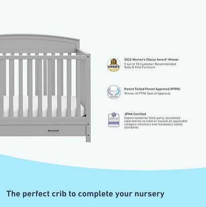 Graco Benton 5-in-1 Convertible Crib with Drawer (Pebble Gray) -Converts from Baby Crib to Toddler Bed, Daybed and Full-Size Bed,Fits Standard Full-Size Crib Mattress, Adjustable Mattress Support Base