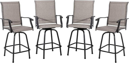 Shintenchi 4 Piece Outdoor Swivel Bar Stools, Patio Height Top Bar Stools Chairs Set of 4, All-Weather Textile Patio Bistro Bar high Chairs Set with High Back, Armrest for Lawn, Garden, Deck