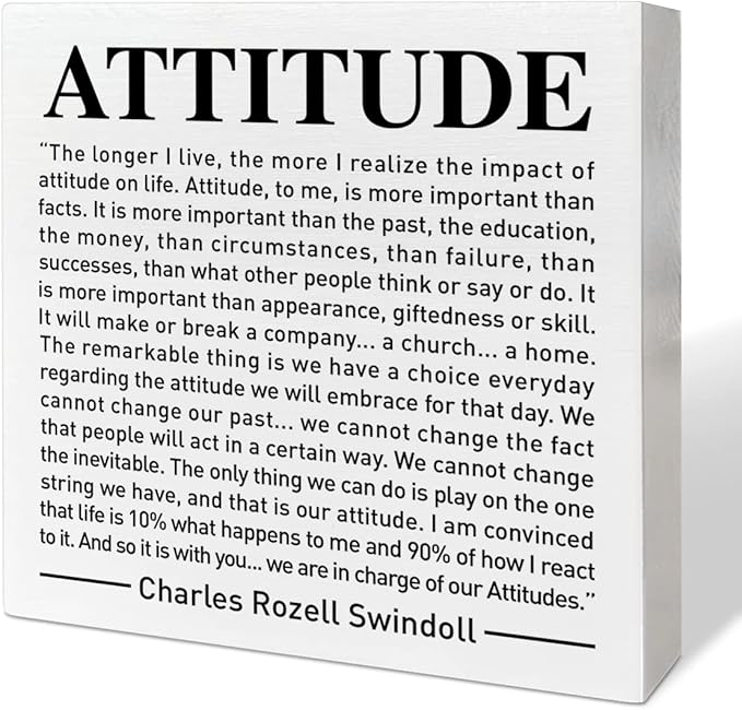 Home Office Desk Wooden Box Sign Decor, We Are in Charge of Our Attitudes, Inspirational Book Quotes Desk Decor Motivational Desk Decorations for Women Men Student Office Classroom School