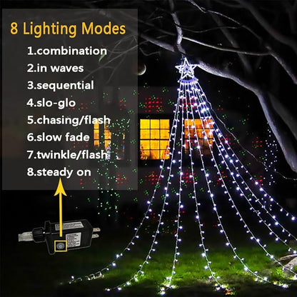 Aokudoni Christmas Decorations Outside, 12.6FT 350 LED 8 Modes Star Christmas Lights Outdoor, Christmas Lights for House Yard Porch Holiday Decoration, Cool White