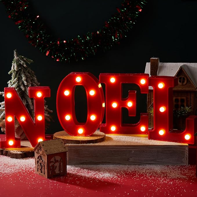 VIHOSE Christmas LED Letter Lights Sign Table Decoration Christmas Light up Letters Battery Powered Letter for Home Bar Christmas Party Bedroom Tabletop Decoration Gift(Noel)