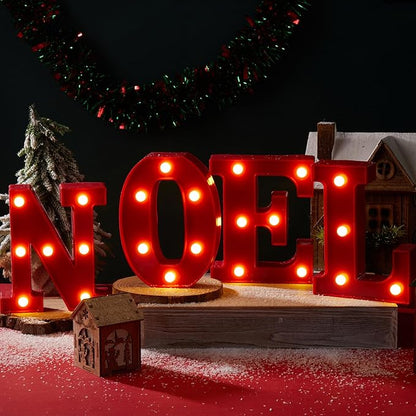 VIHOSE Christmas LED Letter Lights Sign Table Decoration Christmas Light up Letters Battery Powered Letter for Home Bar Christmas Party Bedroom Tabletop Decoration Gift(Noel)