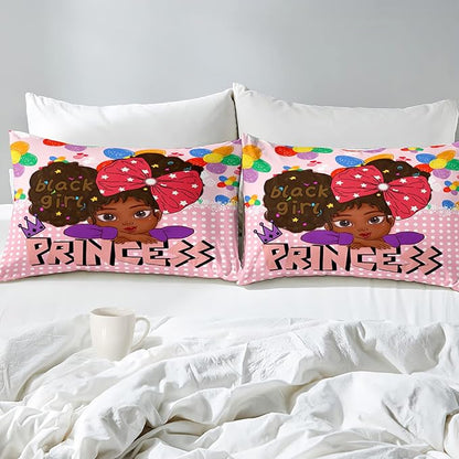 Black Girl Queen Comforter Set Black African American Girls Queen Comforter Set Princess Queen Bedding Set Room Decor Black Girl Kids Queen Bedding Sets for Girls, 1 Comforter+2 Pillowcases