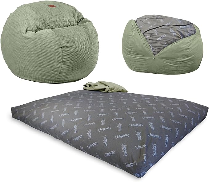 CordaRoy's Chenille Bean Bag Chair, Convertible Chair Folds from Bean Bag to Lounger, As Seen on Shark Tank, Moss - King Size