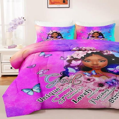 Black Girl Comforter Set Queen,Black Girl Magic Bedding Set,You are Beautifu Lady Bed Bedroom Set,African American Girl Inspirational Quotes Comforter Set