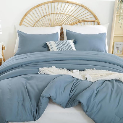 Dusty Blue Comforter Set King Size - 3 Pieces Lightweight Solid Grayish Blue Bedding Comforter Set - All Season Fluffy Microfiber Bed Set (1 Comforter, 2 Pillowcases)