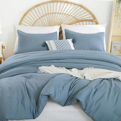 Dusty Blue Comforter Set Twin Boho Grayish Blue Twin Comforter with 1 Pillowcases - Soft Lightweight Cozy Bedding Set for All Season - Beige Comforter Twin Size for Women Teens Kids