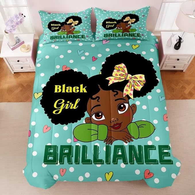 Black Girl Comforter Set Twin for Kids Teens Youth,Black Girl Magic Bedding Set,African American Girl Inspirational Quotes Comforter Set,Black Princess Bed Bedroom Set