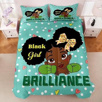 Black Girl Comforter Set Twin for Kids Teens Youth,Black Girl Magic Bedding Set,African American Girl Inspirational Quotes Comforter Set,Black Princess Bed Bedroom Set