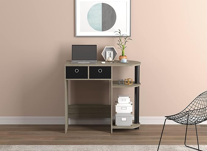 Safdie Small Computer Space-Saver Writing 2 Storage Drawers-Sturdy Study, Work Table-Compact Home, Living, Dorm Room,Bedroom, Office Modern Student, Gamer Desk, One Size, Dark Taupe