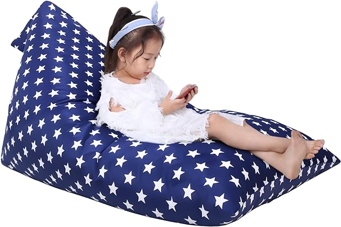Jorbest Stuffed Animal Storage Bean Bag Chair for Kids and Adults, Stuffed Animal Bean Bag Storage, Luxury Velvet Soft Bean Bag Cover Only (Navy with White Stars 200L/52 Gal)
