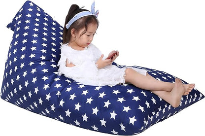 Jorbest Stuffed Animal Storage Bean Bag Chair for Kids and Adults, Stuffed Animal Bean Bag Storage, Luxury Velvet Soft Bean Bag Cover Only (Navy with White Stars 200L/52 Gal)