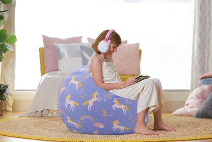 Aubliss Stuffed Animal Bean Bag Storage Chair (Light Blue Unicorn, Medium (32''))