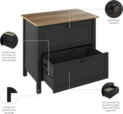 Bush Furniture Mayfield 2 Drawer Lateral File Cabinet in Vintage Black and Reclaimed Pine | Storage for Home Office Workspace