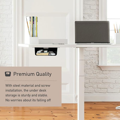 Under Desk Storage Shelf Under Desk Drawer Storage for Sit Stand Desk, Table, Gaming Desk, Workstations Under Desk Organizer Adds Tray for Home and Office(Black)