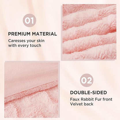 Andency Pink King Size Comforter Set, 3 Pieces Fleece Fuzzy Fluffy Bedding Set, Plush Shaggy Faux Fur Warm Bed Set