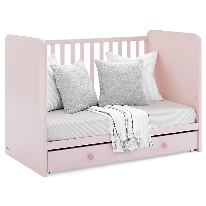 GAP babyGap Graham 4-in-1 Convertible Crib with Storage Drawer - Greenguard Gold Certified, Blush Pink/Dark Pink