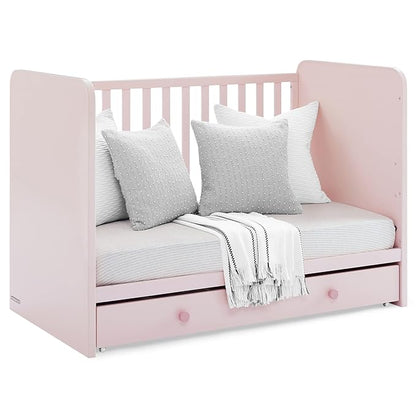 GAP babyGap Graham 4-in-1 Convertible Crib with Storage Drawer - Greenguard Gold Certified, Blush Pink/Dark Pink