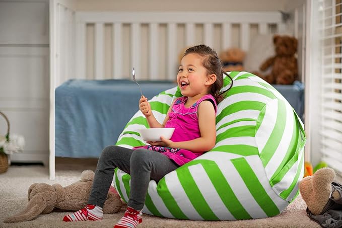 Wekapo Stuffed Animal Storage Bean Bag Chair Cover for Kids | Stuffable Zipper Beanbag for Organizing Children Plush Toys Large Premium Cotton Canvas (Green, X-Large)
