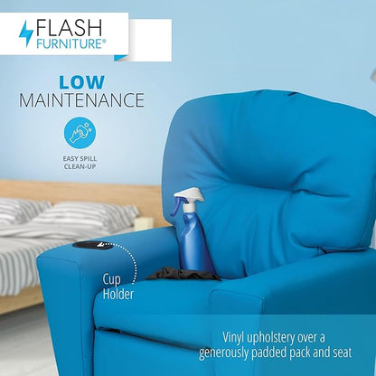 Flash Furniture Chandler Vinyl Kids Recliner with Cup Holder and Safety Recline, Contemporary Reclining Chair for Kids, Supports up to 90 lbs., Turquoise