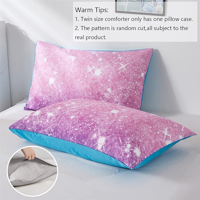 Purple Glitter Comforter Set Twin Size for Girls, Sparkle Galaxy Twinkle Starlight Comforter for Twin(2-Piece)