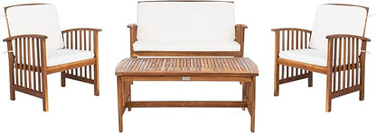 SAFAVIEH Outdoor Collection Rocklin Natural/ Beige 4-Piece Conversation Patio Set with Cushions