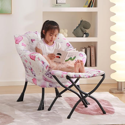 Welnow Toddler Kids Lazy Chair with Ottoman, Glow in The Dark Accent Comfy Lounge Children Armchair Couch with Removable Cover, Detachable Reading Chair with Footrest for Boy or Girl, Pink Elephant