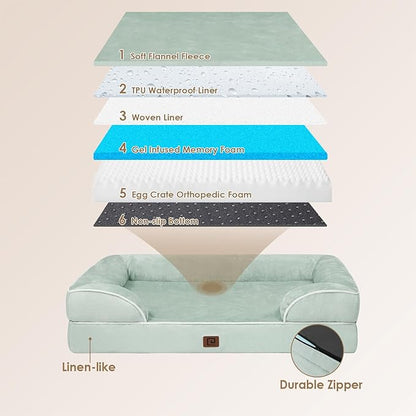 EHEYCIGA Orthopedic Dog Bed for Small Dogs, Waterproof Memory Foam Small Dog Beds with Sides, Non-Slip Bottom and Egg-Crate Foam Medium Dog Couch Bed with Washable Removable Cover, Sage Green