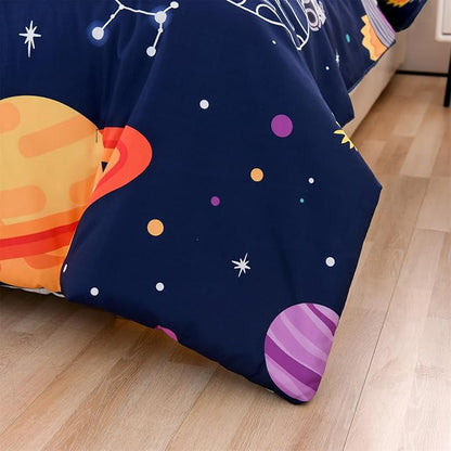 Aimuan Space Bedding Set Kid Rocket Comforter Set Full Size Super Soft & Cute Aliens UFO Printed Quilt Set for Teen Boys Girls (Navy, Full)